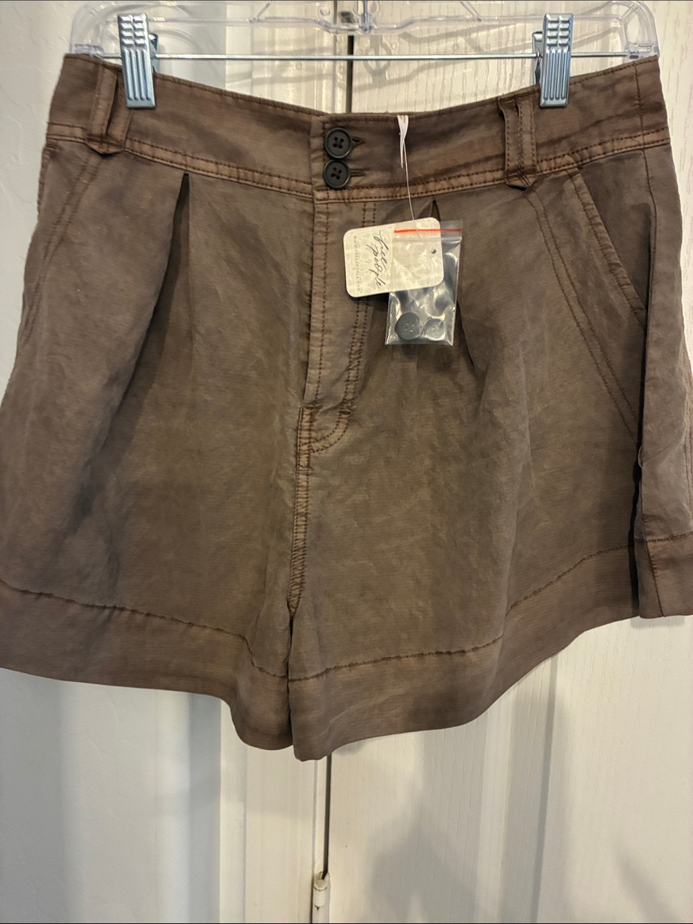 Free People Taupe High-Waist Pleated Shorts